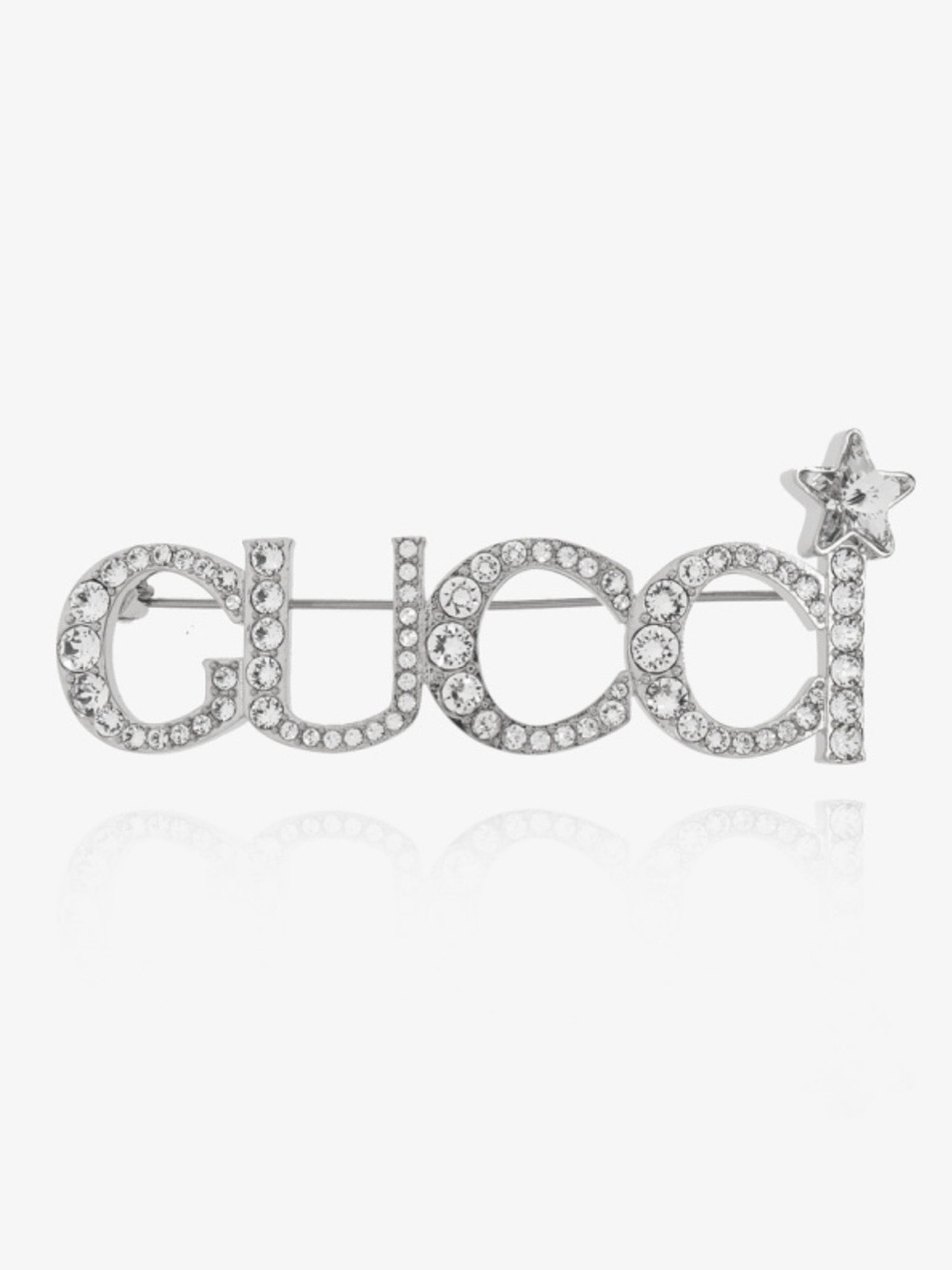 GUCCI logo star crystal brooch pin